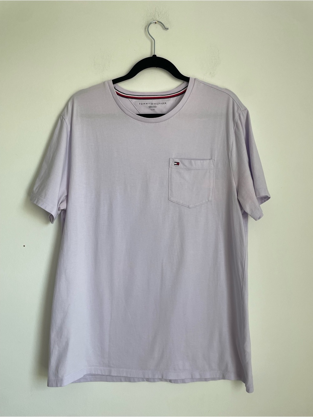 Tommy Hilfiger Lavender Pocket T Shirt Size L 100% Cotton Basics Preppy